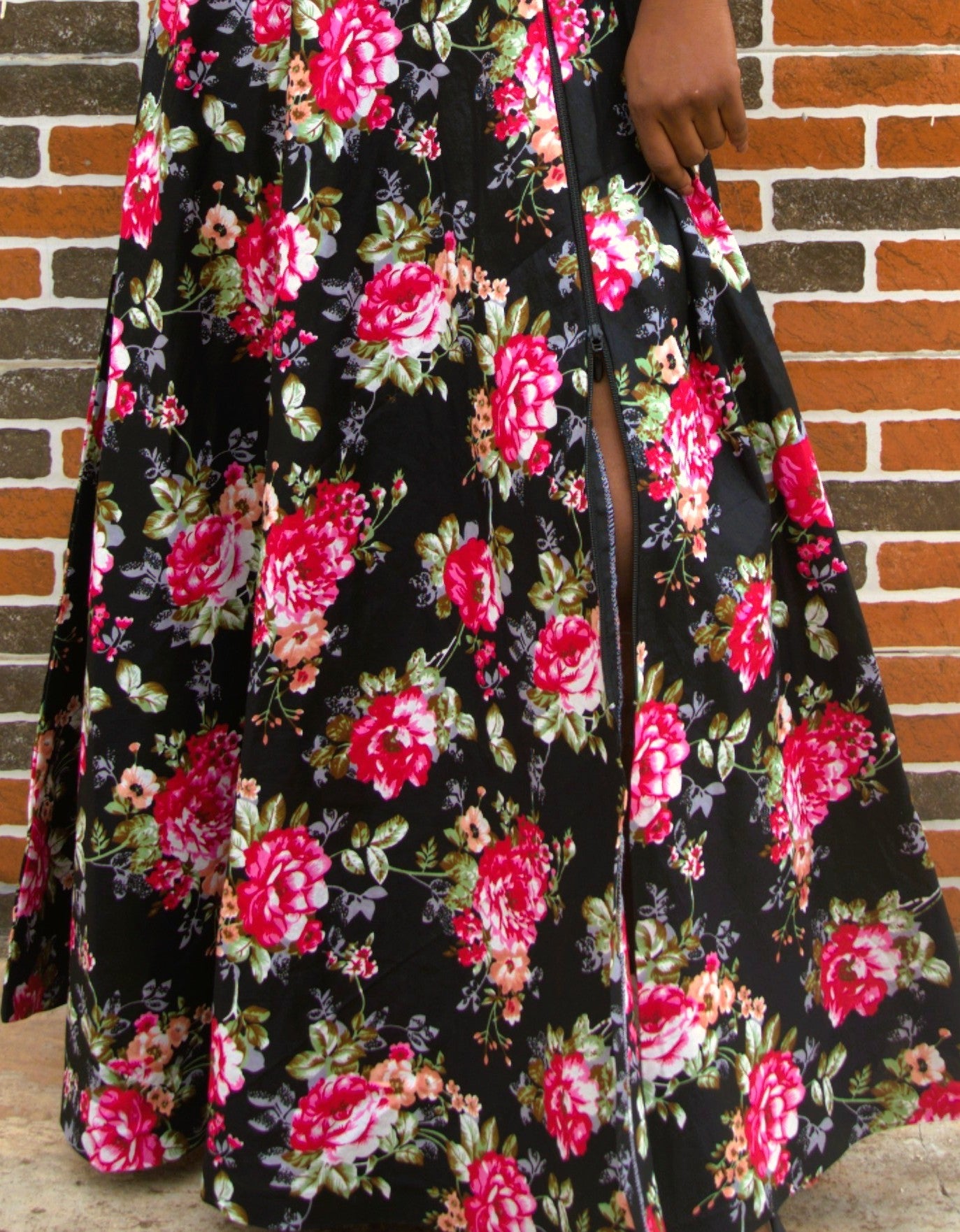 Floral Ankara Slitted Dress (Black and Pink)