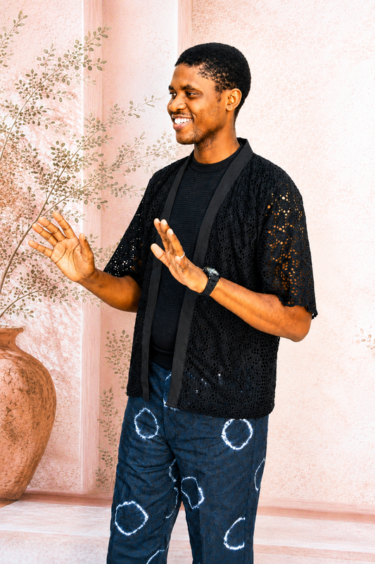 Black Lace Adire Men’s Set